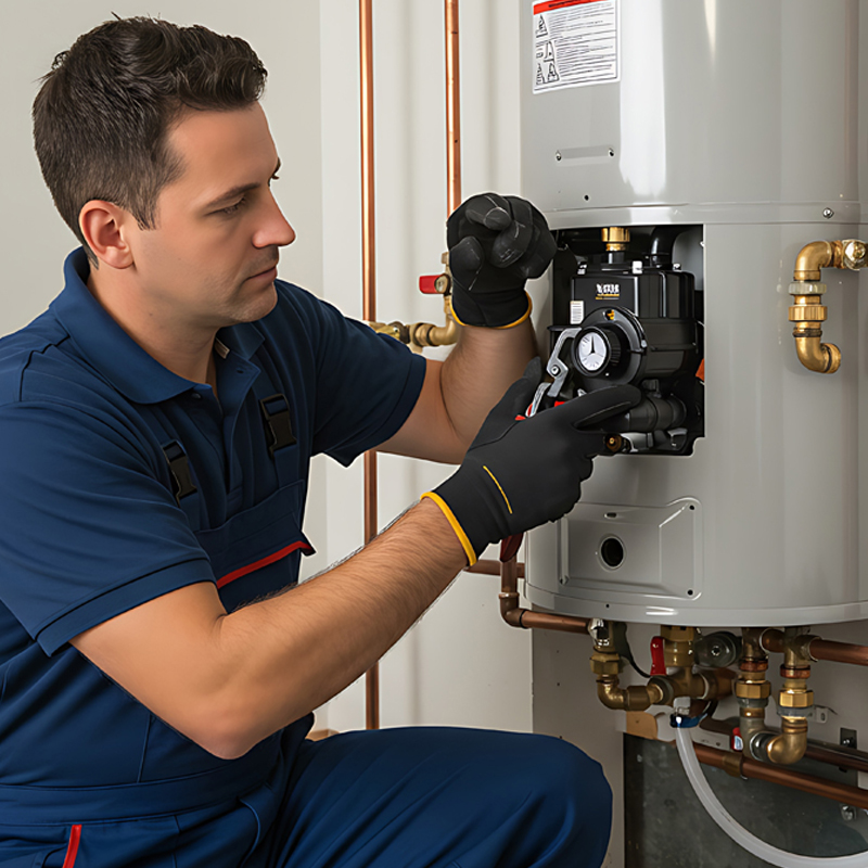 SHK-Fachhandwerker bei der Arbeit an einer Heizungsanlage